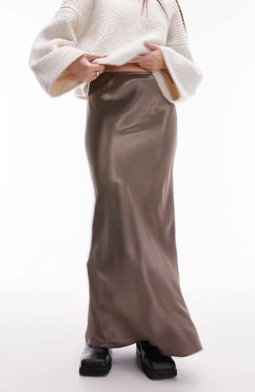 Grey Bias Cut Satin Maxi Skirt from Topshop | Image