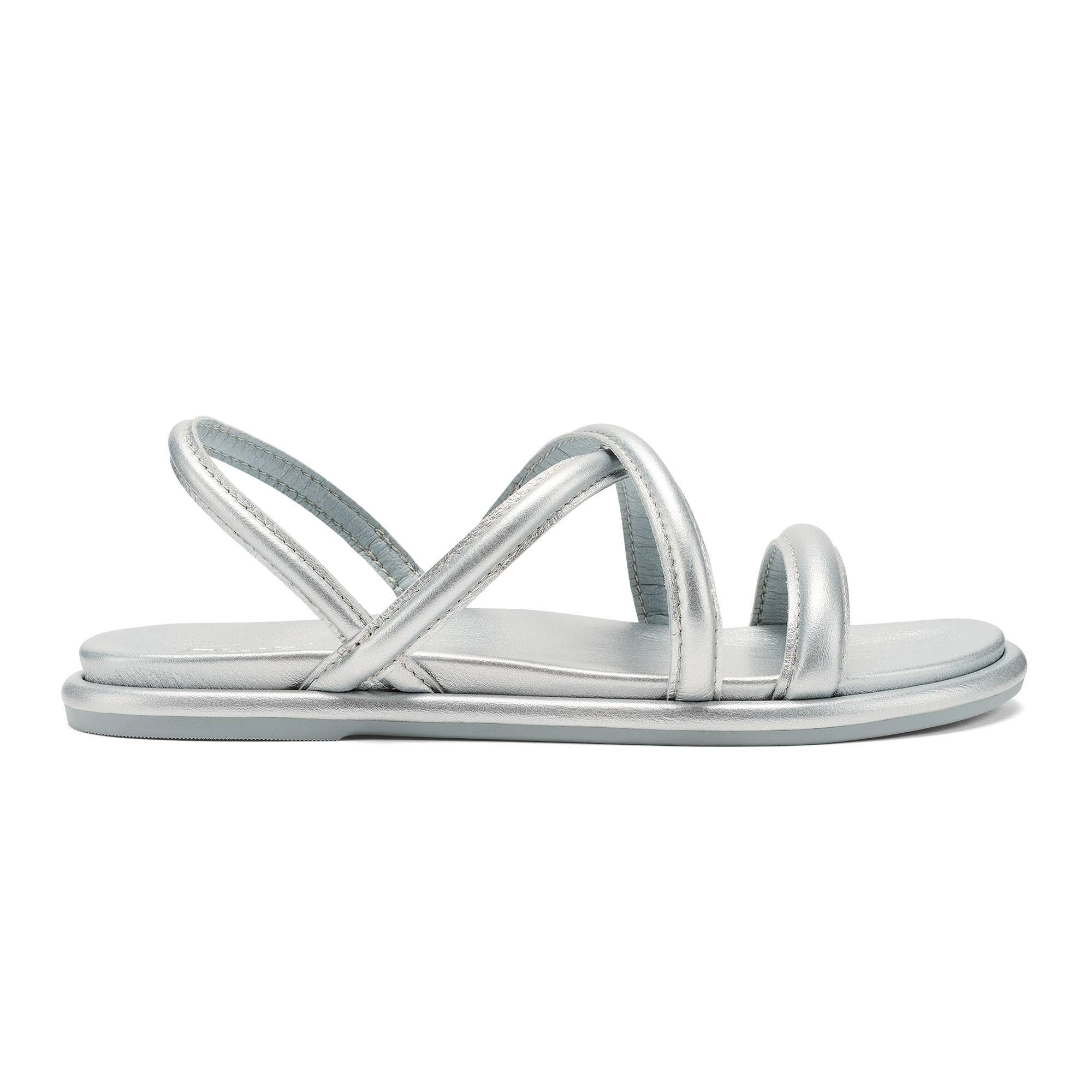 Stylish Silver Slide Sandal with Elevated Heel | Image