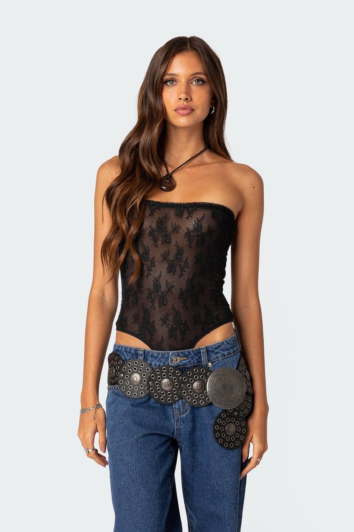 Strapless Sheer Lace Bodysuit for Date Night | Image