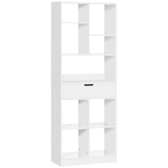 homcom-wooden-bookshelf-freestanding-bookcase-with-drawer-display-shelf-storage-shelving-for-home-of-1