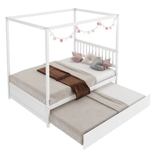 gymax-full-size-canopy-bed-with-trundle-wooden-platform-bed-frame-white-1