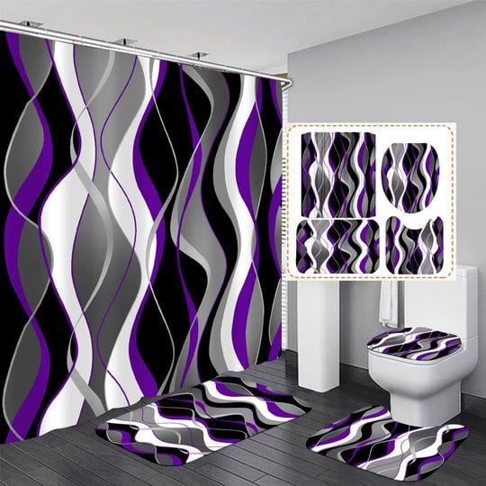 nkzply-4-pcs-purple-and-black-striped-shower-curtain-set-grey-and-white-bathroom-sets-purple-modern--1