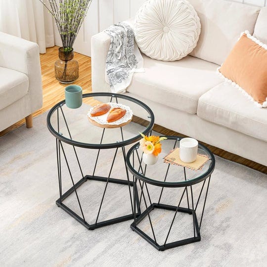 hoobro-small-coffee-table-set-of-2-round-coffee-end-table-with-metal-frame-glass-top-black-side-tabl-1