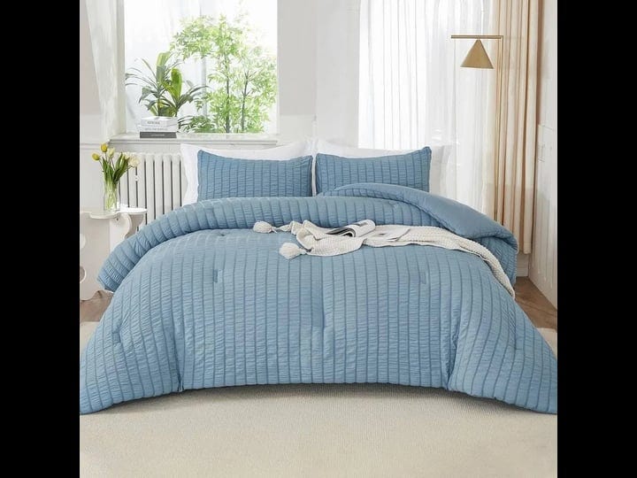 3-pieces-lightweight-summer-seersucker-bedding-comforters-sets-grey-blue-full-1