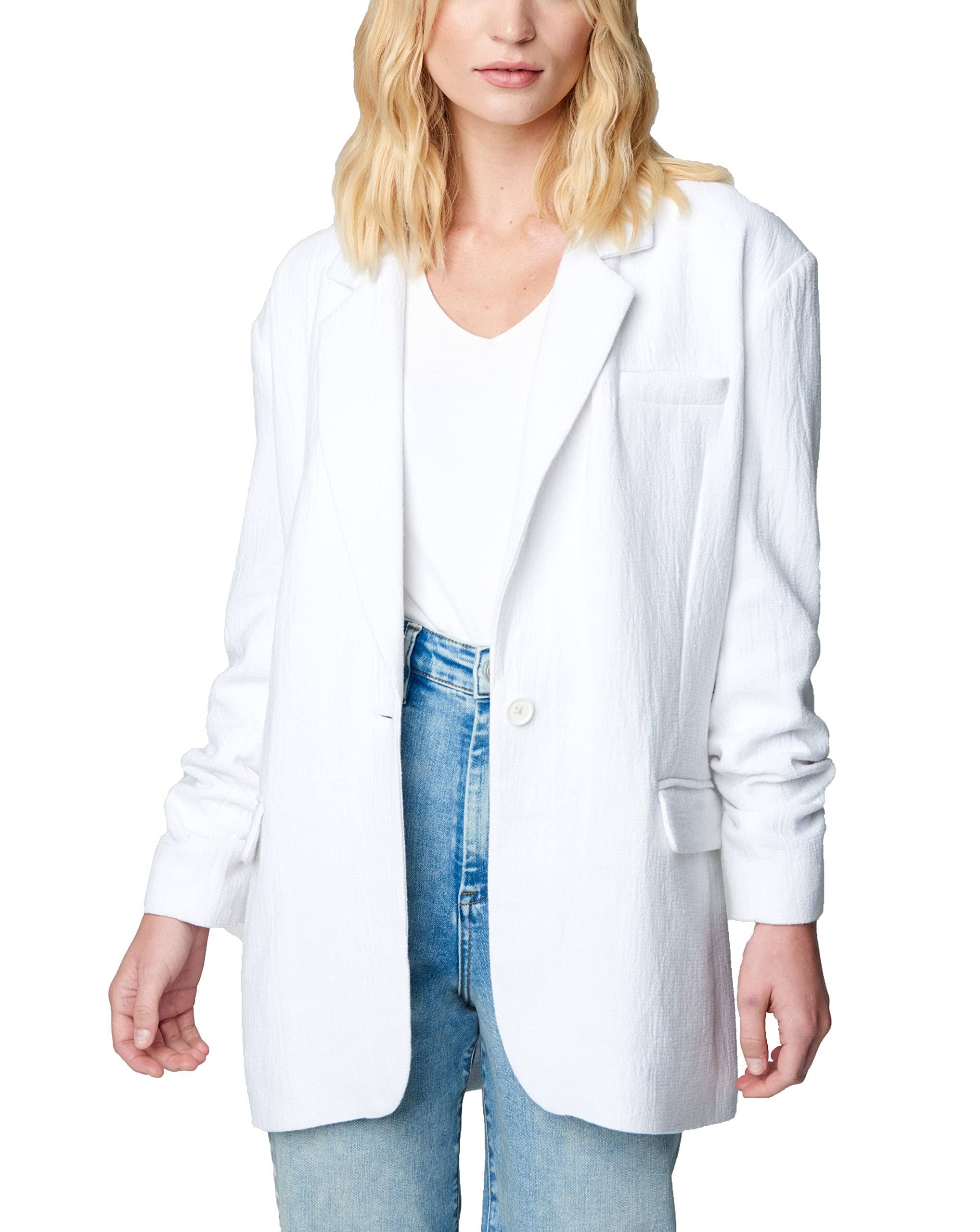 Oversized White Blazer for Women: Relaxed Fit and Notch Lapel Collar | Image