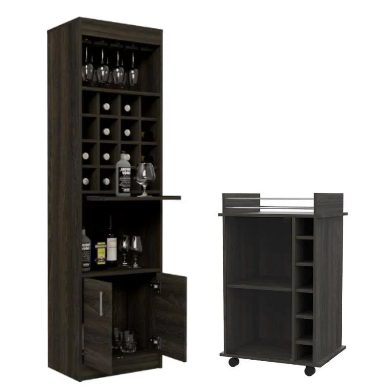 Home Square Espresso Bar Cart Set with Glass Door | Image