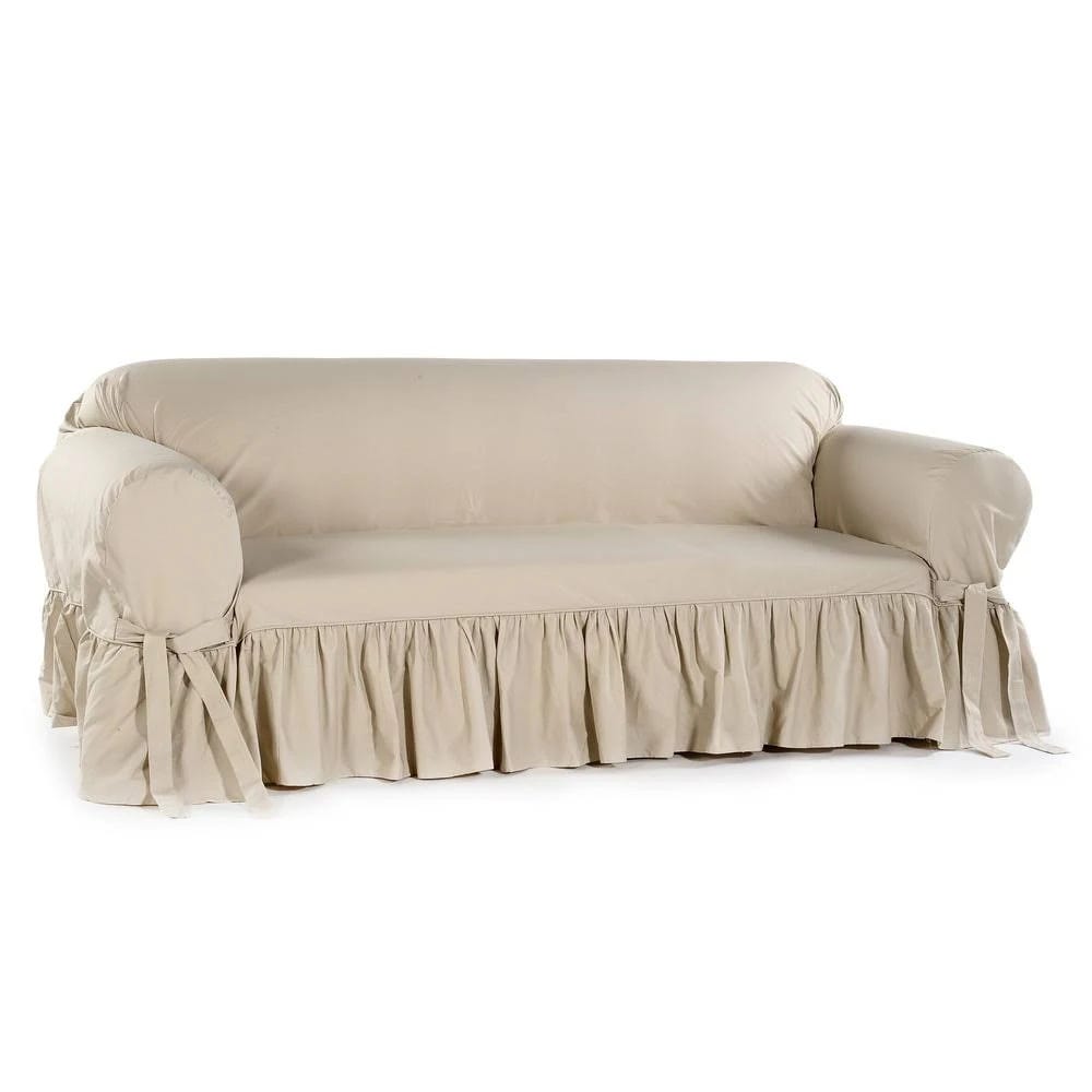 Ruffled Cotton Sofa Slipcover with Bow Ties | Image