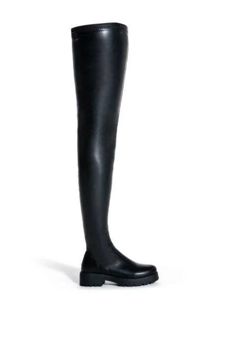 Sleek Black Thigh-High Motofashion Boot | Image