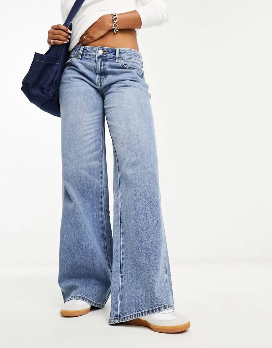 Low Rise Baggy Jeans in Medium Indigo - Slouchy Style & Faded Wash | Image