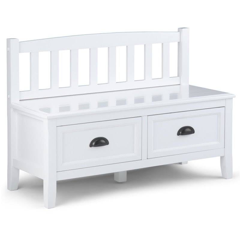 Stylish White Solid Wood Entryway Bench with Drawers | Image