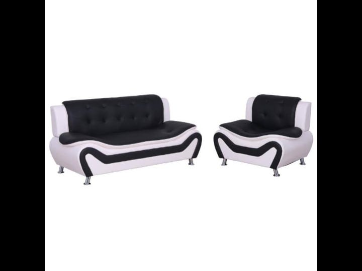 home-square-2-piece-set-with-faux-leather-sofa-and-club-chair-in-black-white-2766513-pkg-1