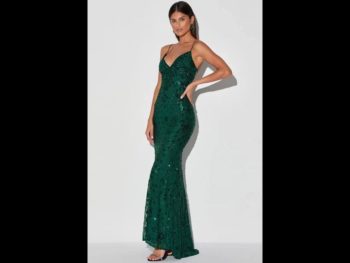 lulus-photo-finish-forest-green-sequin-lace-up-maxi-dress-size-small-100-polyester-1