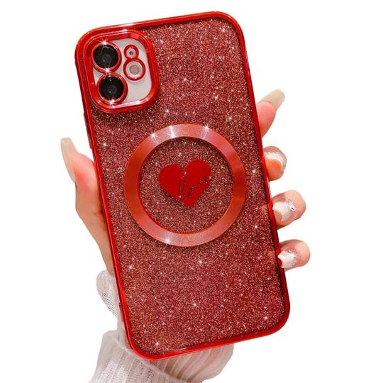 hyuekoko-compatible-with-iphone-12-6-1-inch-case-with-magsafe-plating-heart-glitter-magnetic-case-fo-1