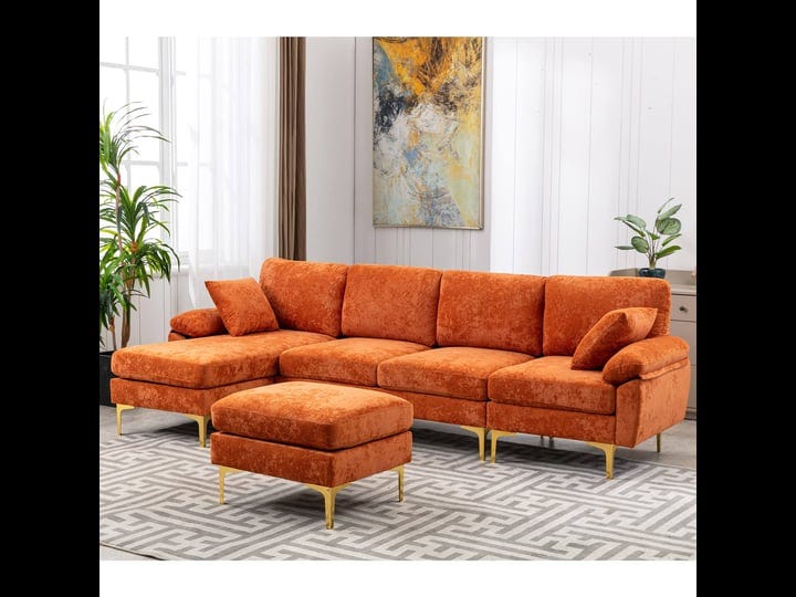 homsof-orange-sectional-mid-century-modern-couch-with-chaise-and-ottoman-polyester-fabric-set-for-li-1