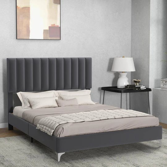 modern-velvet-platform-bed-frame-with-adjustable-headboard-full-1