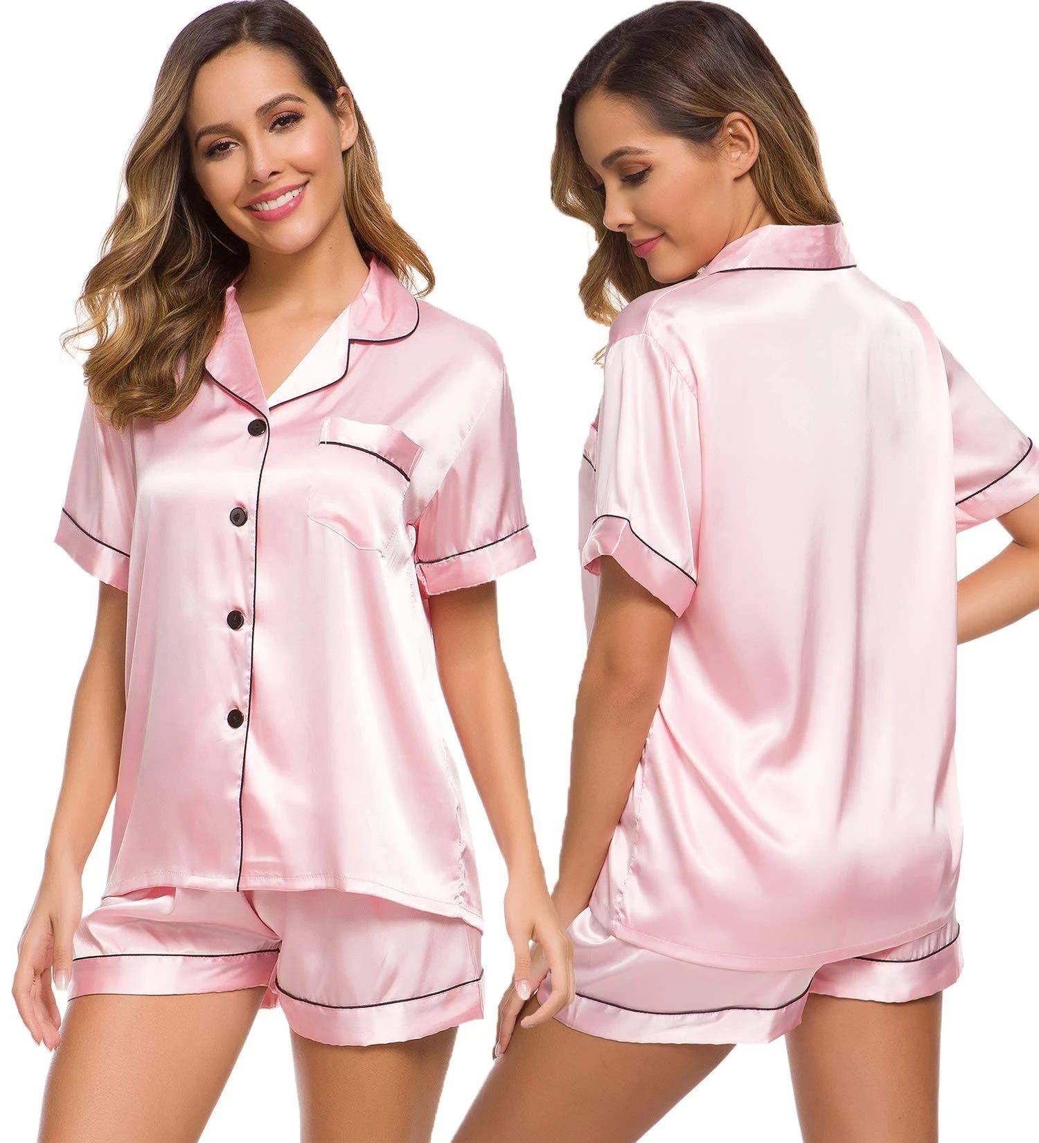 Cute Women's Pink Satin Pajamas for a Comfortable Night's Rest | Image