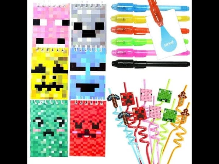 36-pc-miner-pixel-themed-party-favors-set-of-12-miner-style-straw-pen-and-mini-notebooks-for-kids-bi-1