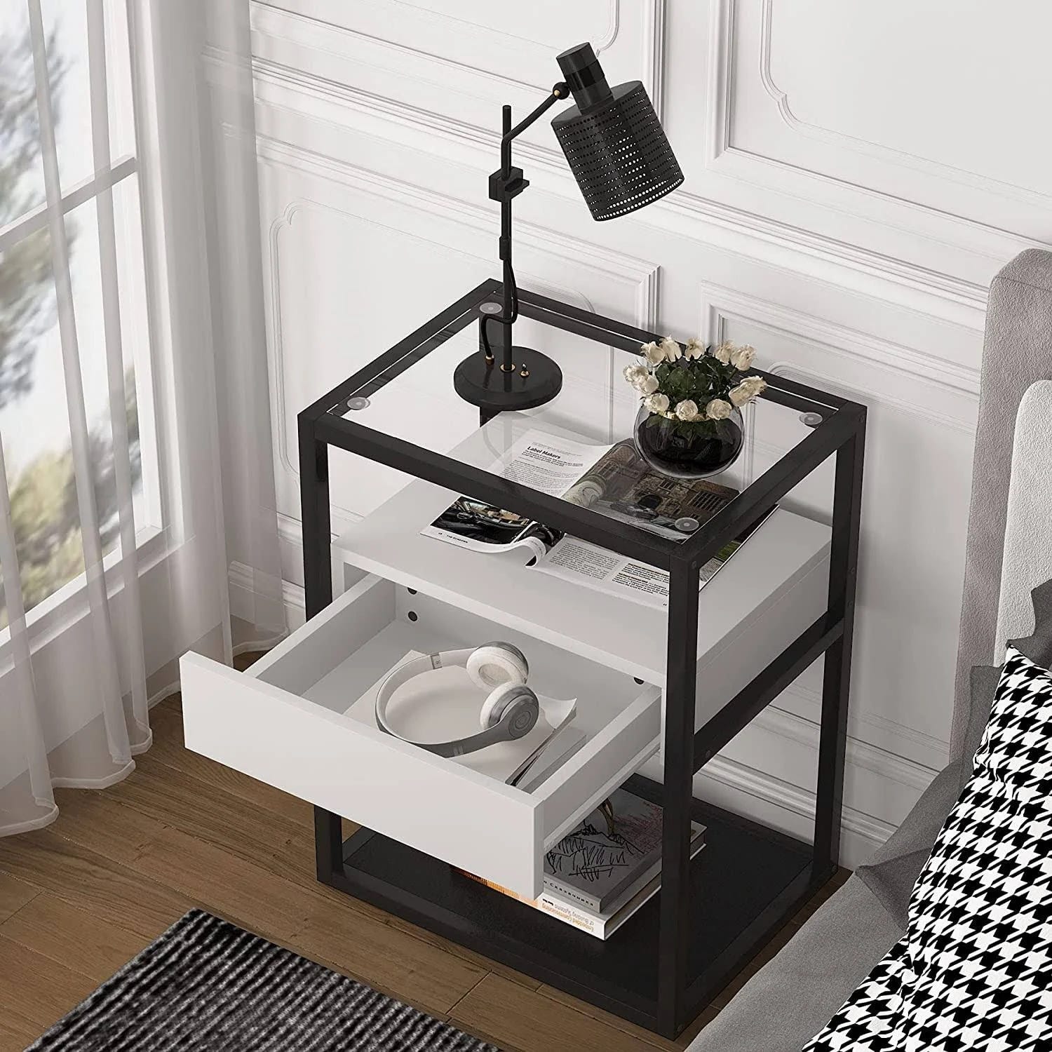 Elegant Black and White Modern Nightstand for Any Space | Image