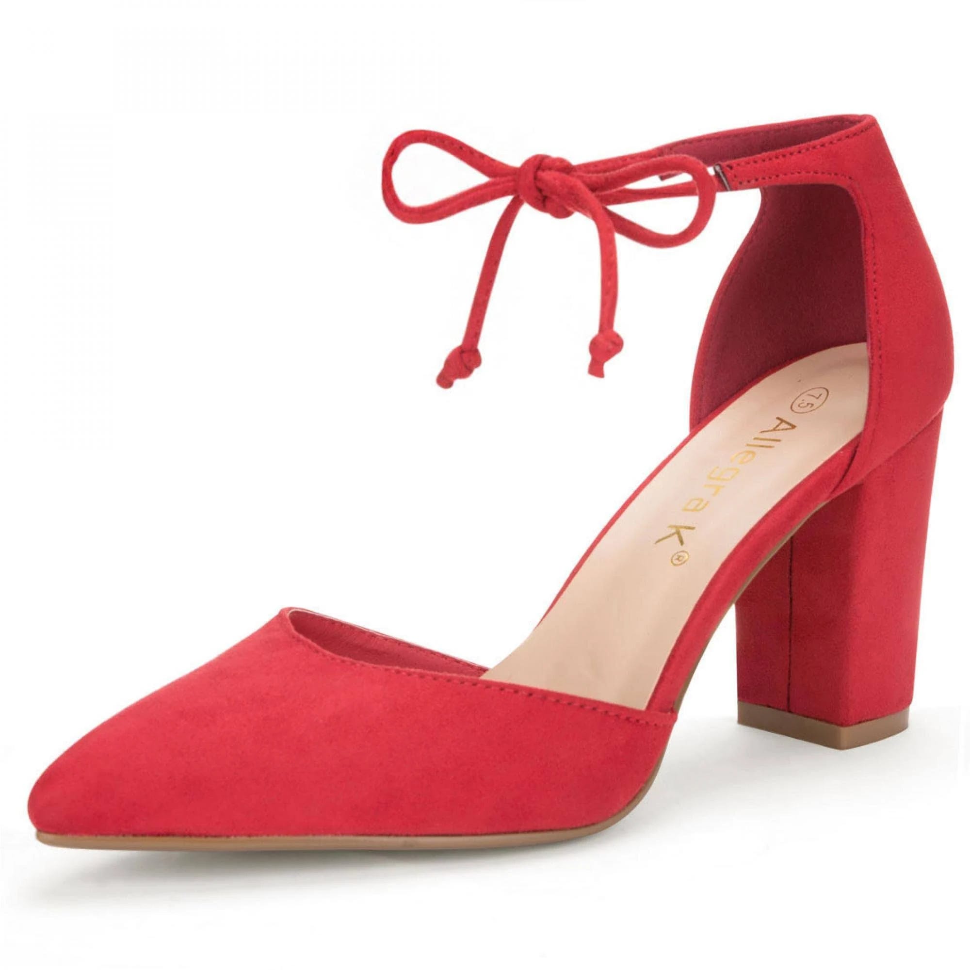 Stylish Allegra K's Pointed-Toe Red Ankle Strap Pumps | Image