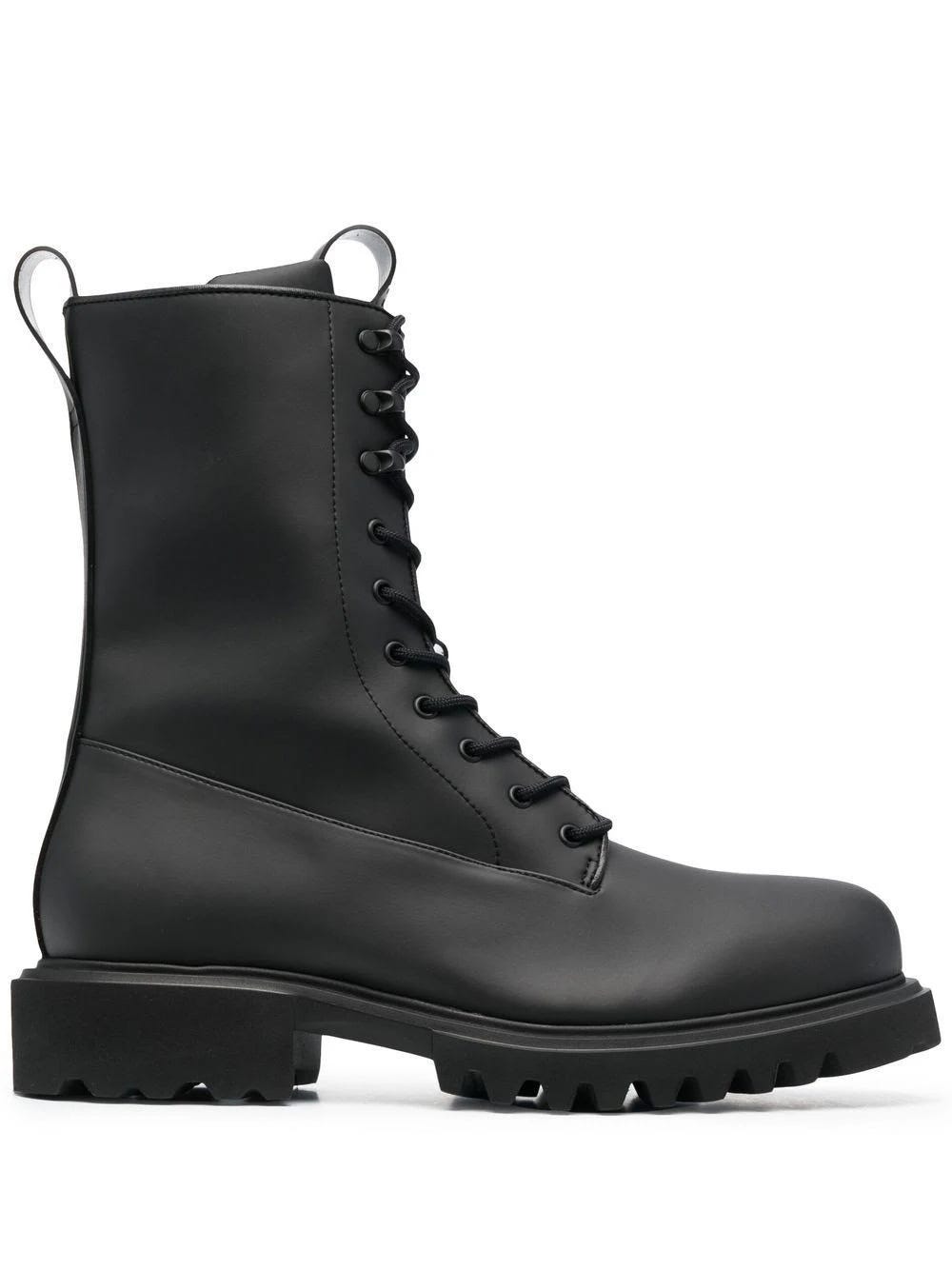 Comfy Lace-Up Black Combat Boots for Water-Resistance | Image