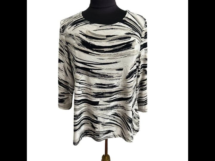 jm-collection-tops-jm-collection-black-off-white-print-3-4-sleeve-top-pxl-color-black-tan-size-pxl-p-1