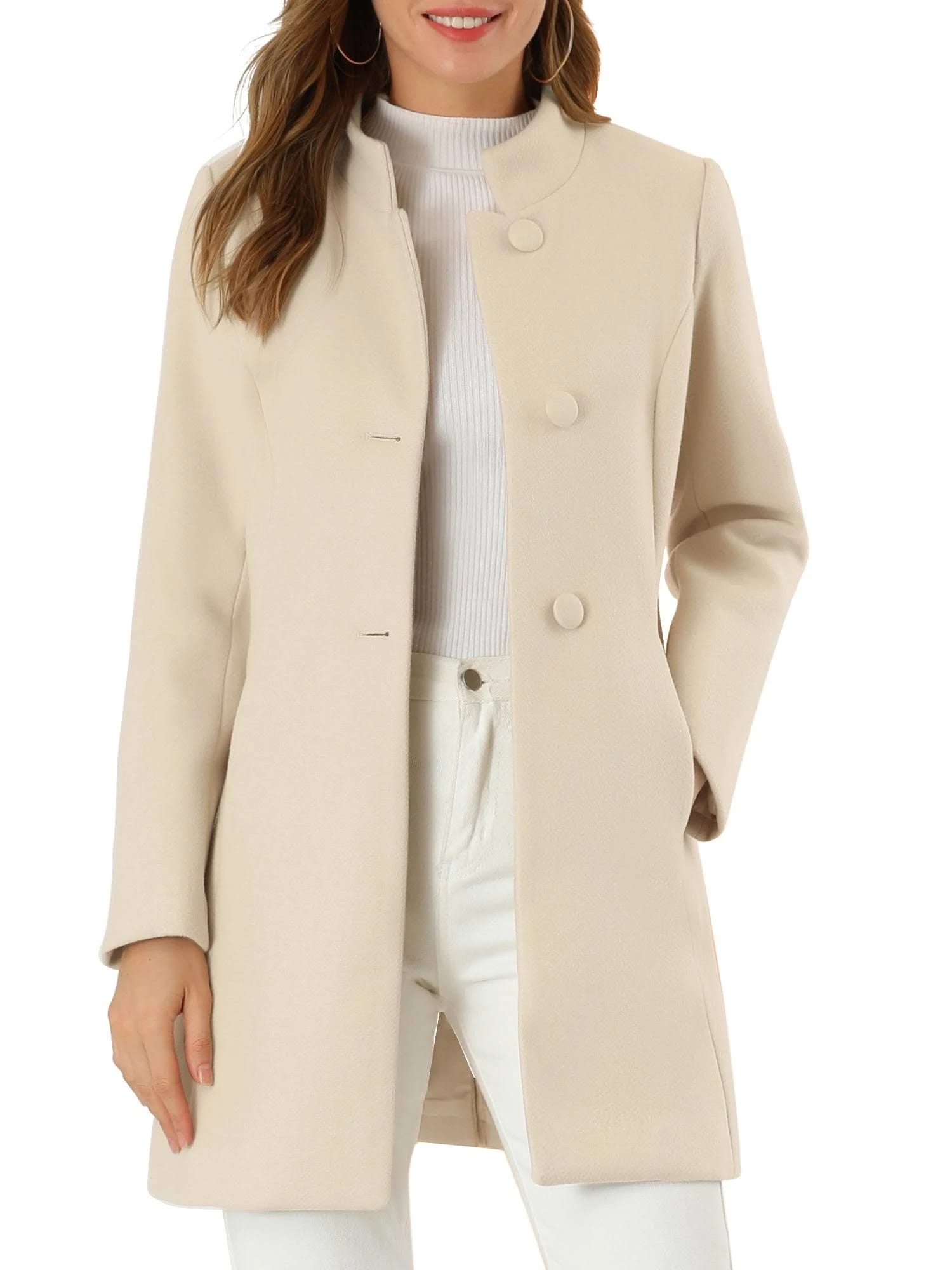 Elegant Stand Collar Long Sleeve Winter Overcoat | Image