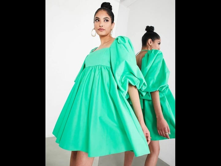 asos-edition-square-neck-empire-mini-dress-in-cotton-twill-in-bright-green-1