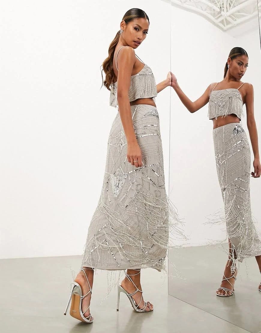 Shimmery Sequin Embellished Midi Skirt | Image