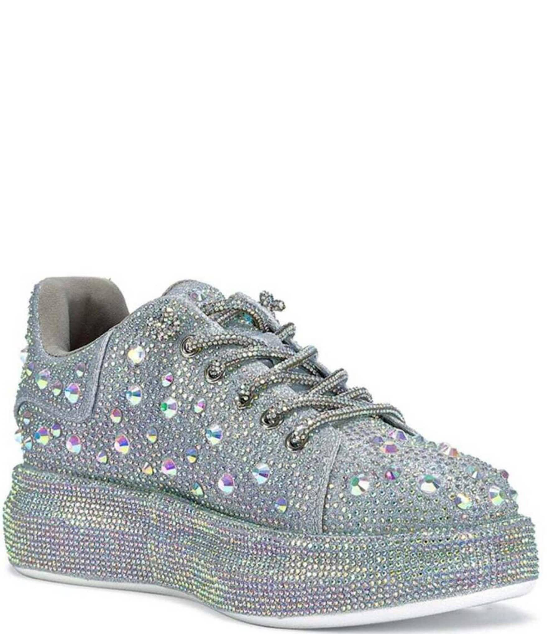 Silver Sparkle Rhinestone Platform Sneakers | Image