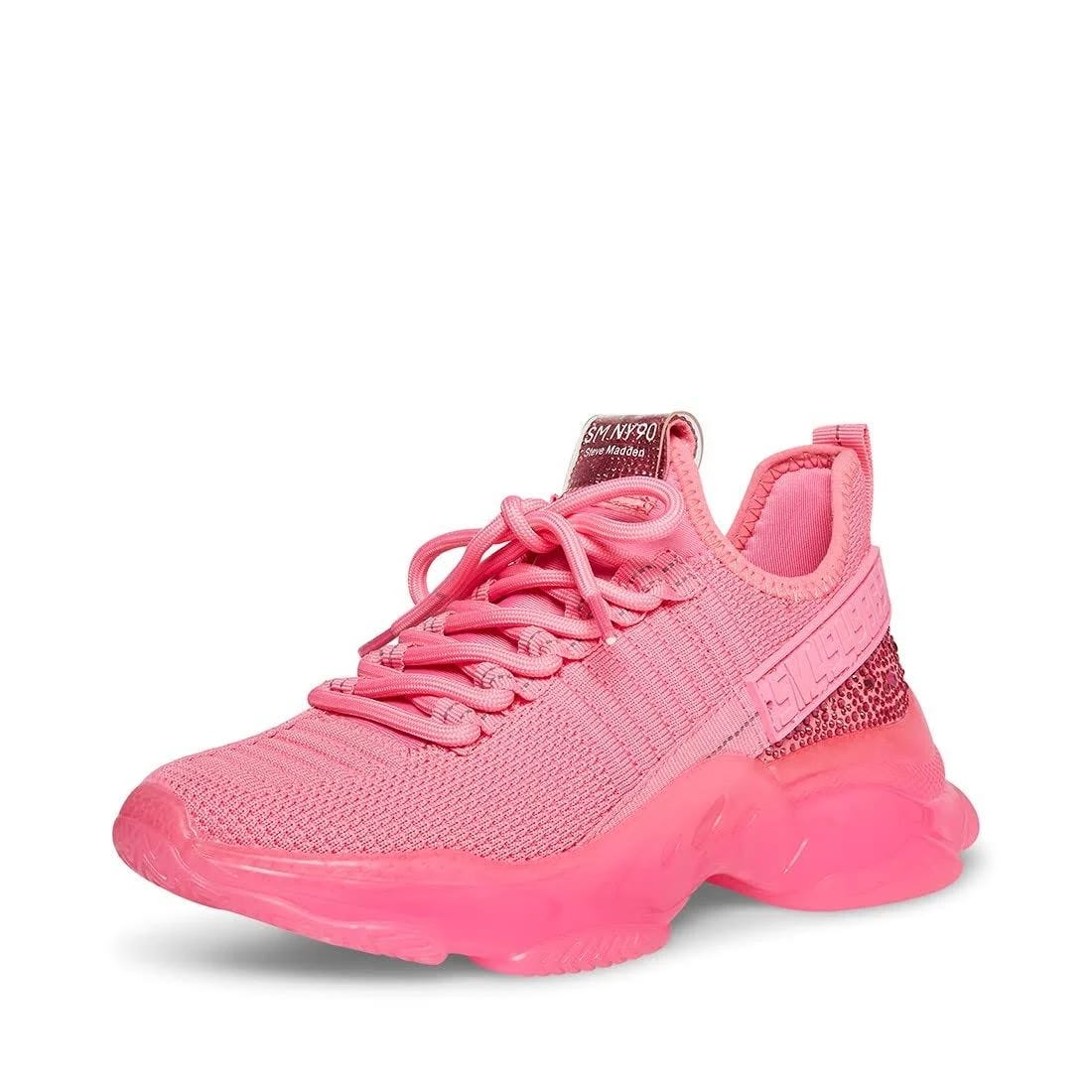 Stylish Pink Rhinestone Sneakers with Lace-Up | Image