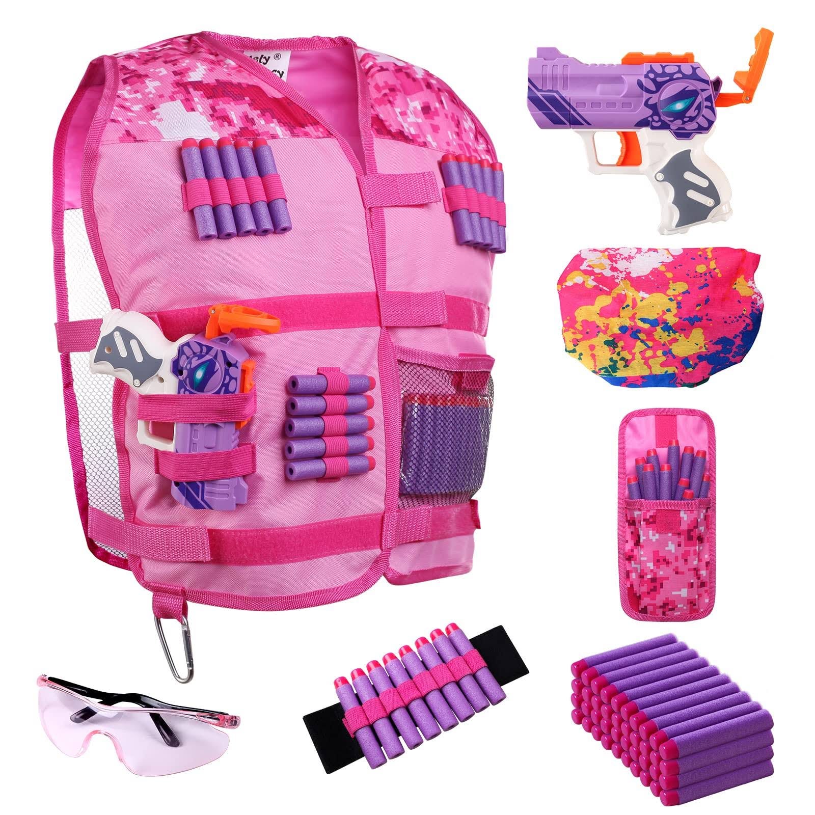 Pink Nerf Girls Tactical Vest Kit with Blaster and Accessories | Image