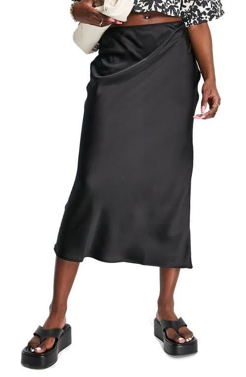 Black Satin Bias Midi Skirt - Versatile and Chic | Image