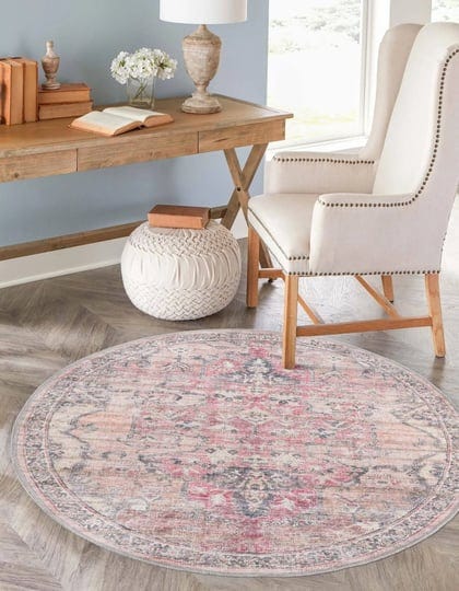 unique-loom-nostalgia-meknes-beige-pink-8-ft-round-machine-washable-area-rug-1