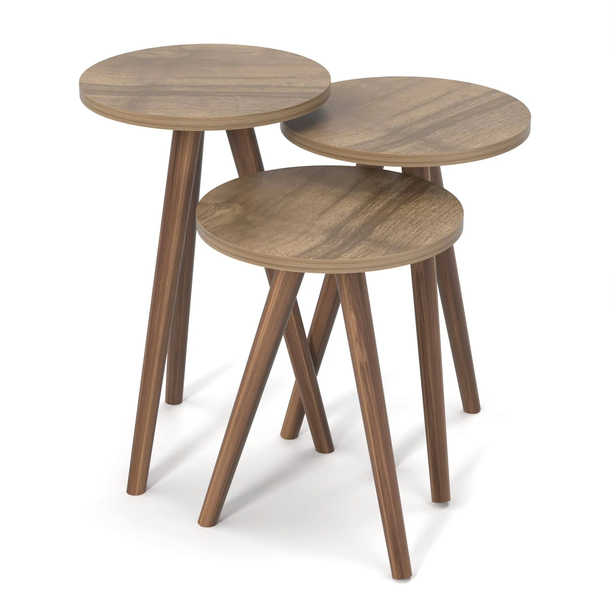 Modern Walnut Nesting End Side Tables Set of 3 | Image