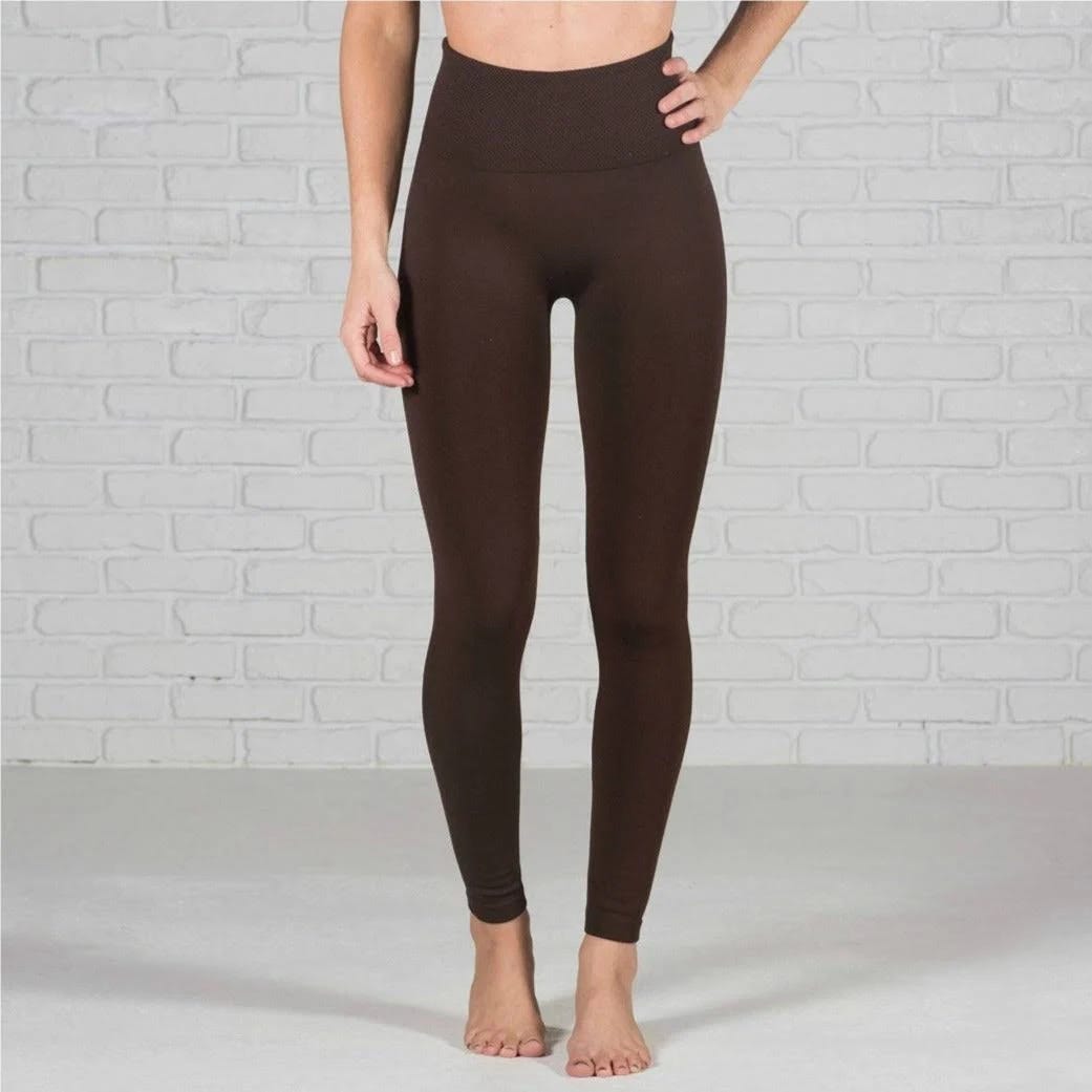 Stylish Tummy Control Brown Leggings by Sofra | Image