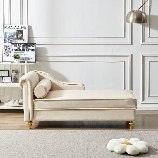 beige-velvet-chaise-lounge-loveseat-bed-w-pillows-recliner-storage-1
