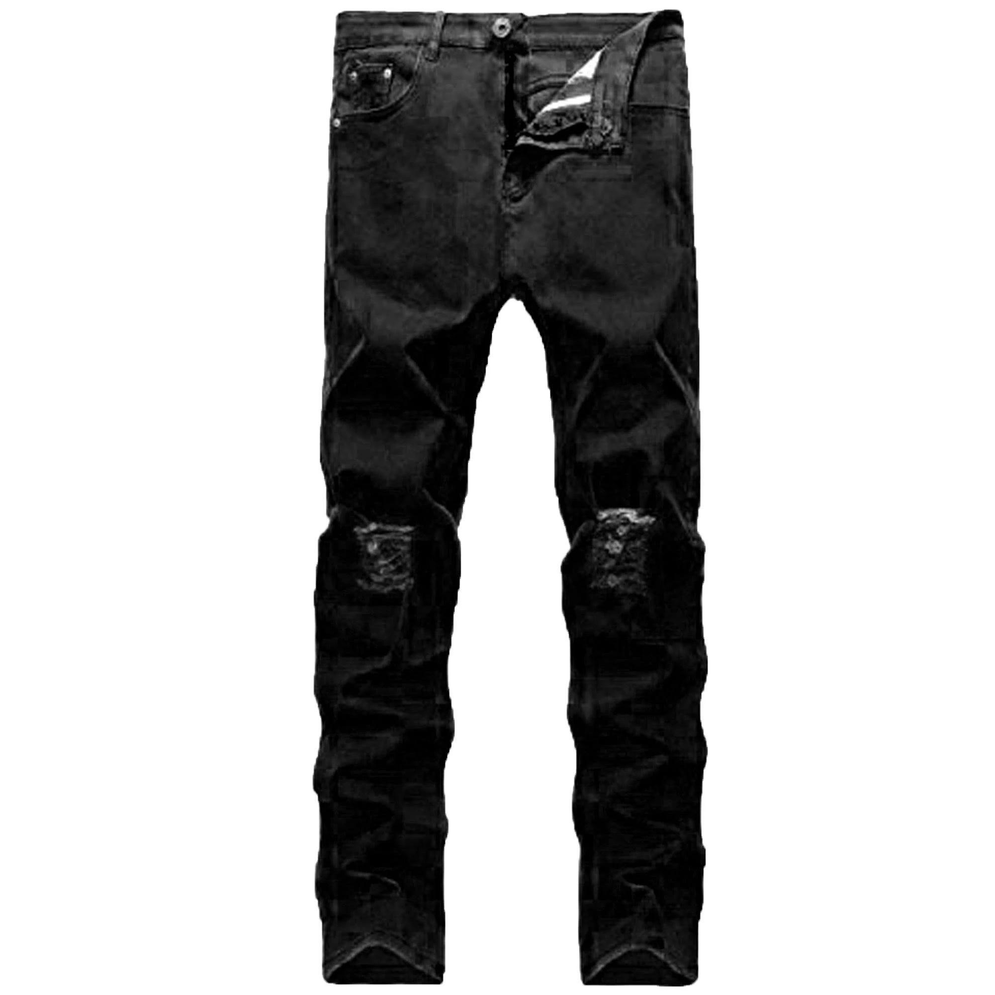 Skinny Fit Ripped Black Jeans for Men | Image