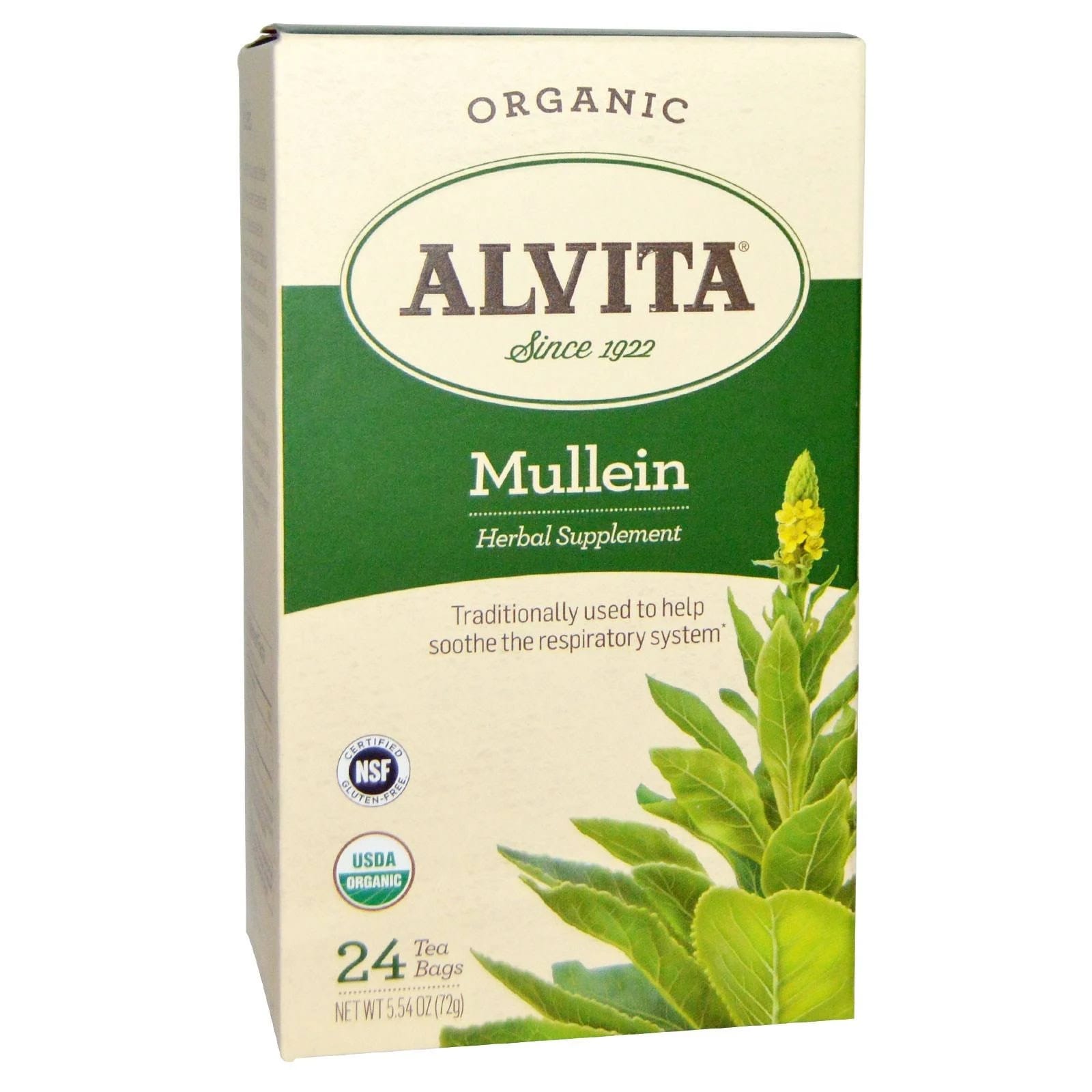 Premium 95%+ Organic Alvita Mullein Tea - 24 Bags, 5.5 oz Box | Image