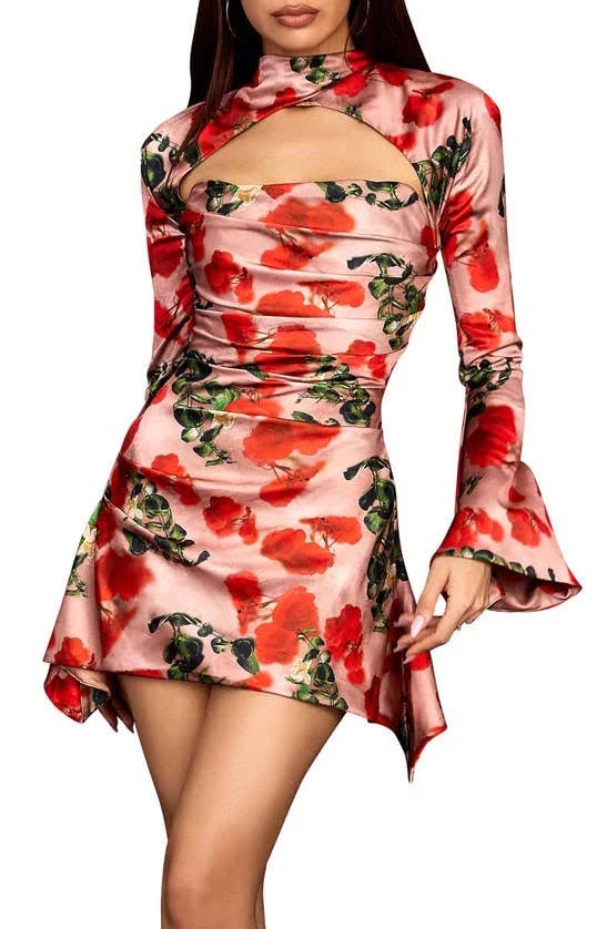 Exquisite Rose Print Corseted Mini Dress | Image