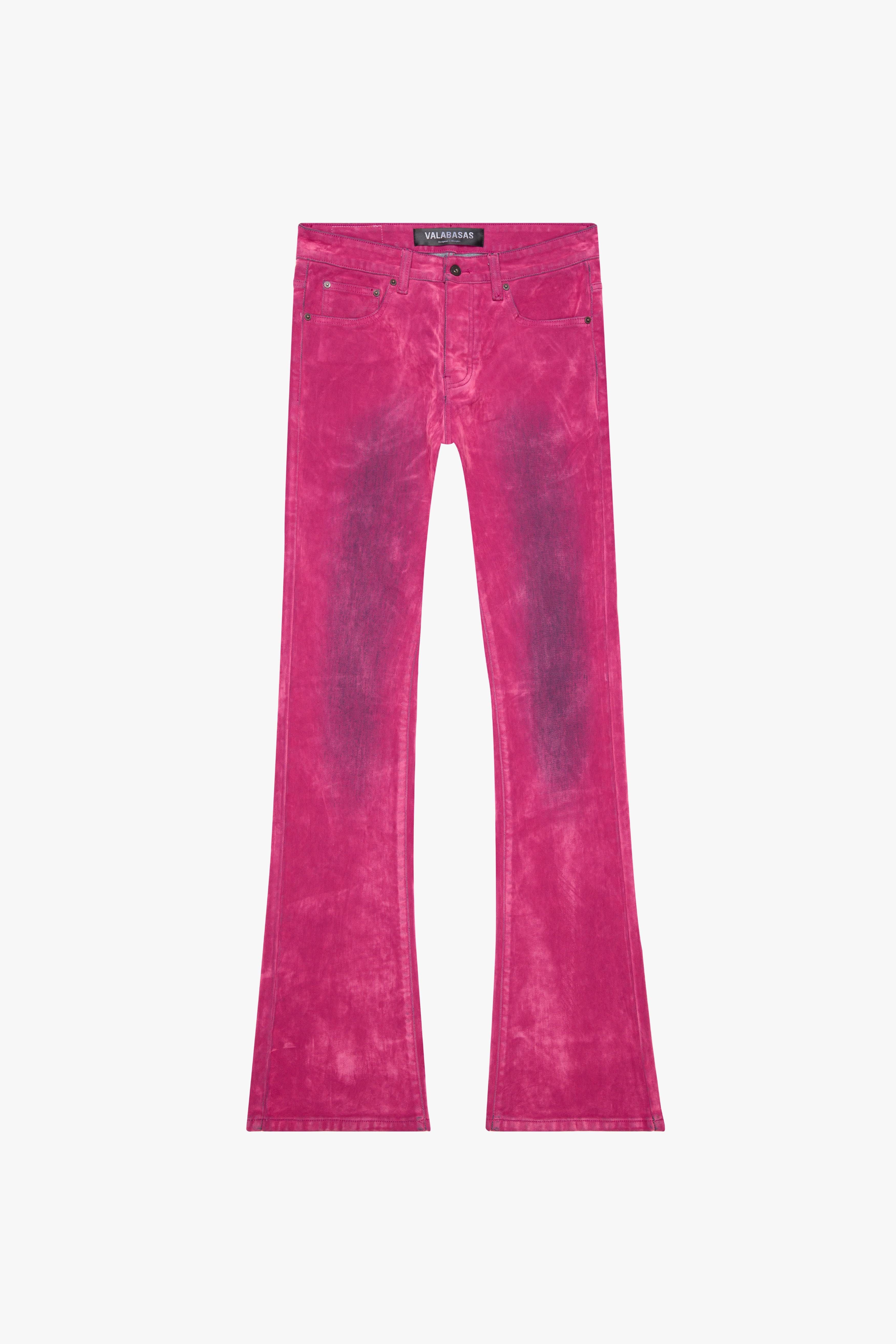 Luxurious Pink Suede Bell Bottom Jeans with Cotton-Spandex Blend | Image