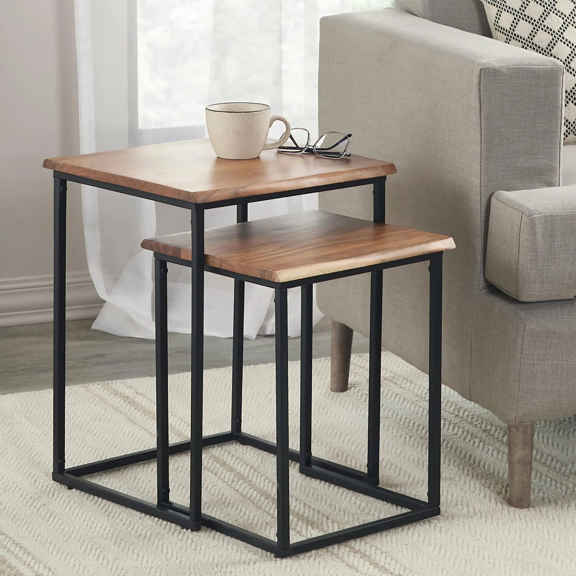 FirsTime & Co. Live Edge Nesting Tables - Taller Brown End Side Set | Image