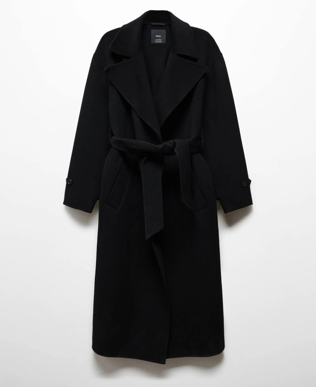 Elegant Black Woolen Belted Coat for Women | Image