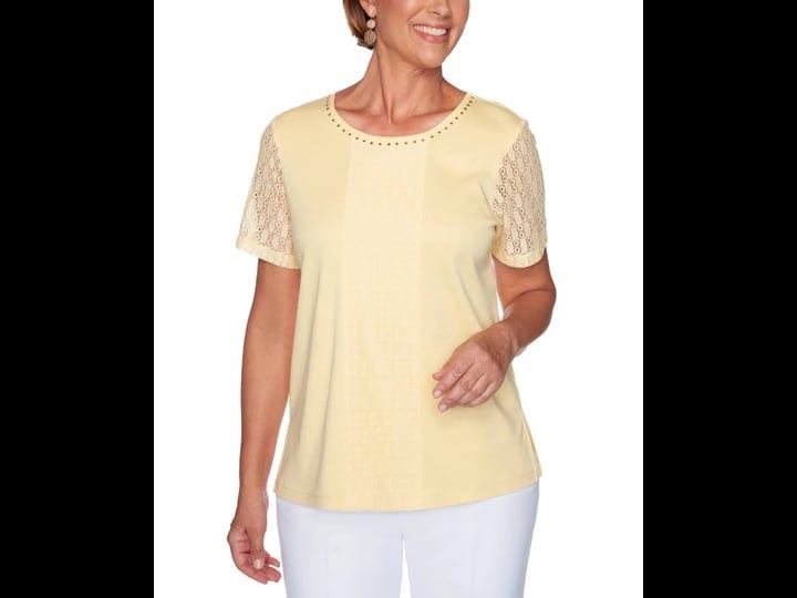 alfred-dunner-yellow-womens-classics-lace-sleeve-top-1