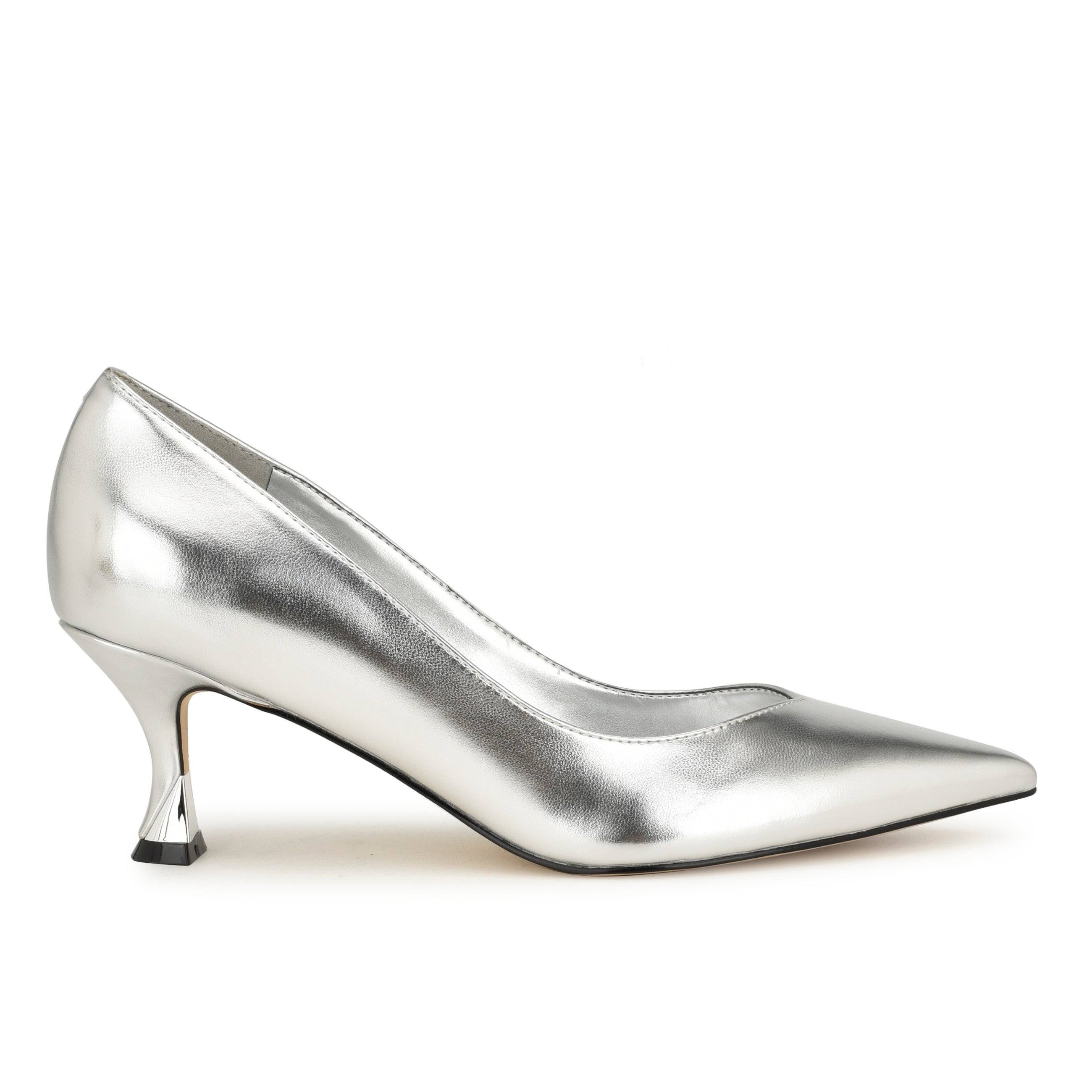Silver Pointed Toe Kitten Heels by Nine West | Image