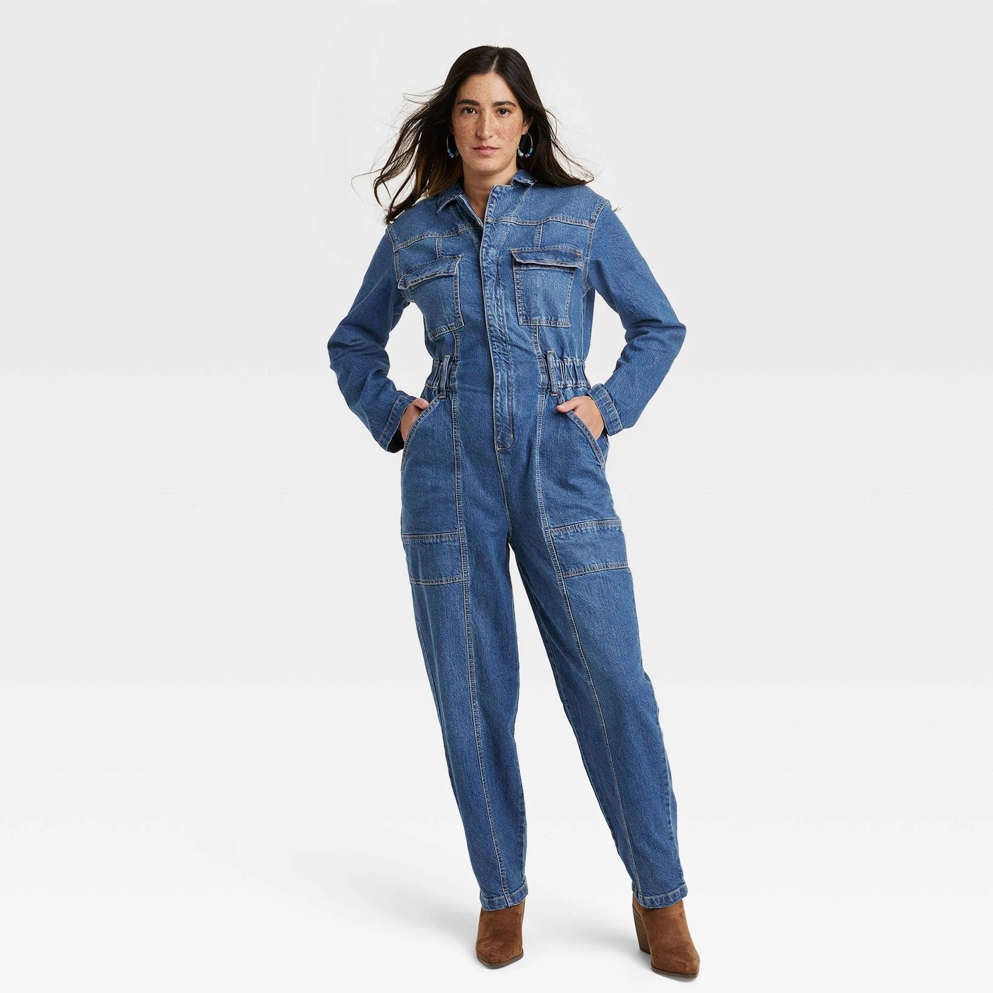 Elegant Women's Long Sleeve Denim Jumpsuit for Versatile Style | Image