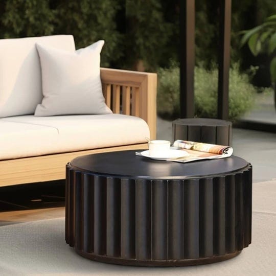 luxenhome-black-cement-round-coffee-table-1