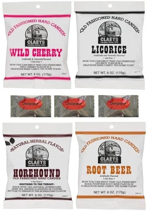 Claeys Old Fashioned Hard Candy 4-Flavor Variety Pack & Gluten-Free Omegapak Starlight Mints | Image