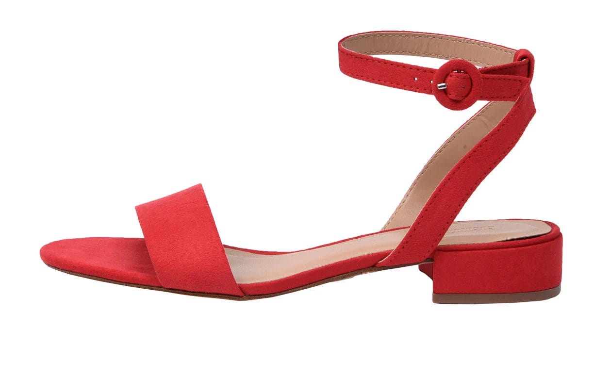 Vegan Suede Block Heel Dress Sandal in Red | Image