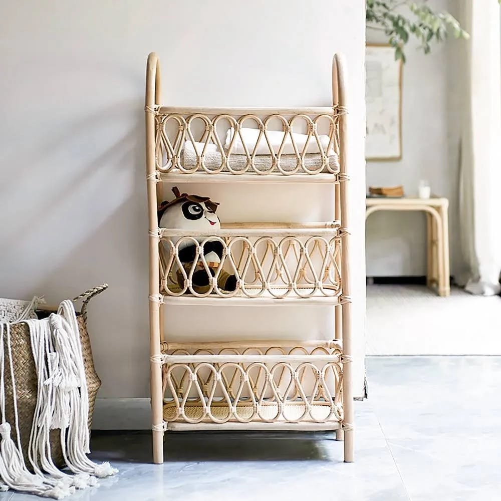 Natural Rattan Boho Woven 3-Tier Bookcase for Extra Storage & Modern Aesthetics | Image