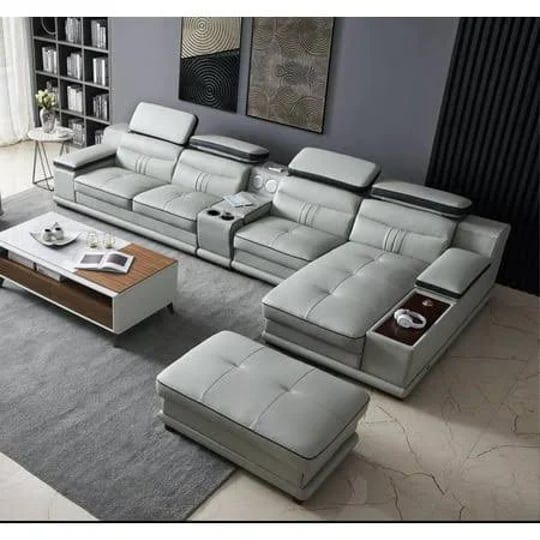 light-grey-top-grain-leather-sectional-sofa-set-2p-908-esf-contemporary-modern-gray-1